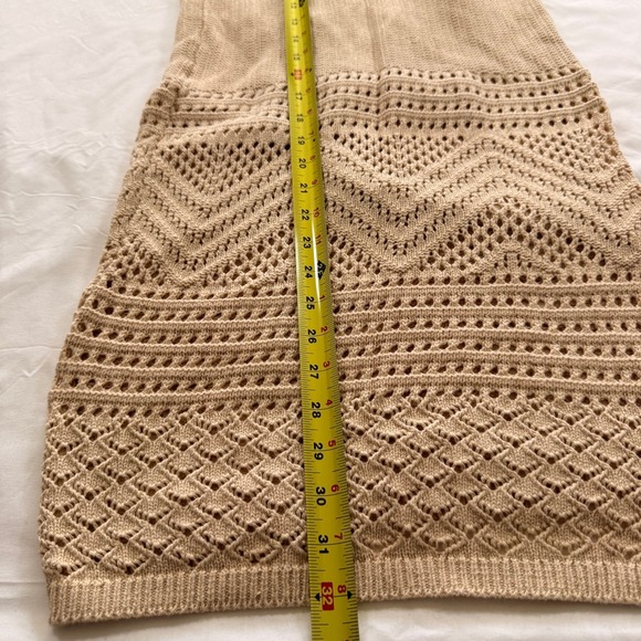 Freshman 1996 Women Tan Pointelle Knit 2 Piece Set Halter Crop Top Maxi Skirt XS - Picture 5 of 11